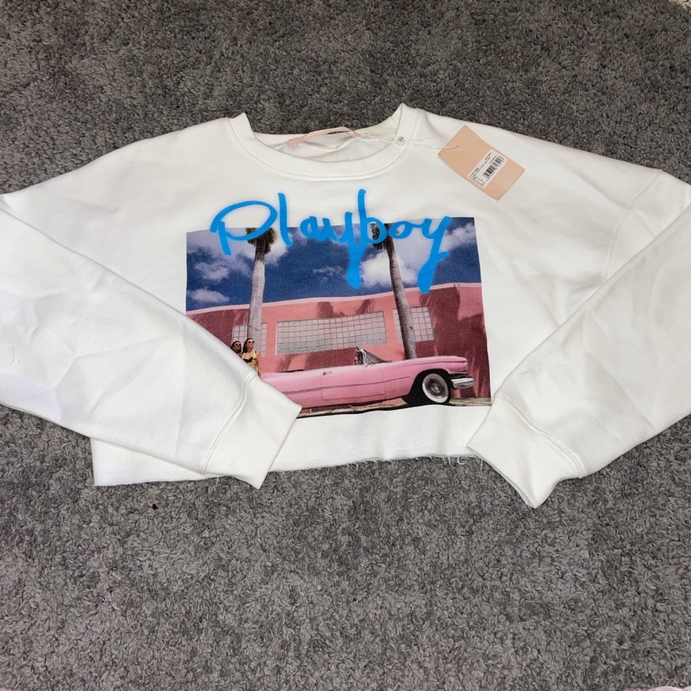 MISGUIDED Playboy Spray Paint Crop Sweatshirt NEW